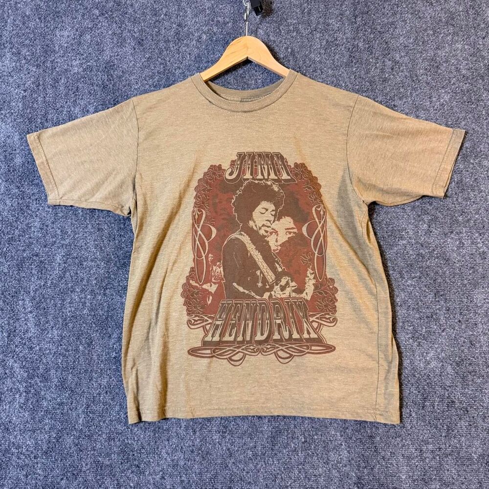 Y2K 2000’s Jimi Hendrix graphic tee Guitarist Mens Size Large Brown